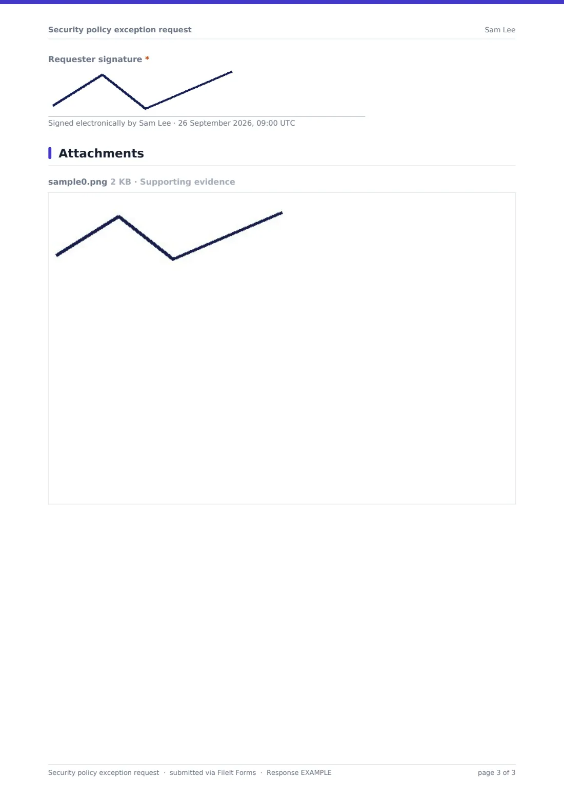 Security policy exception request — example response PDF, page 3 of 3