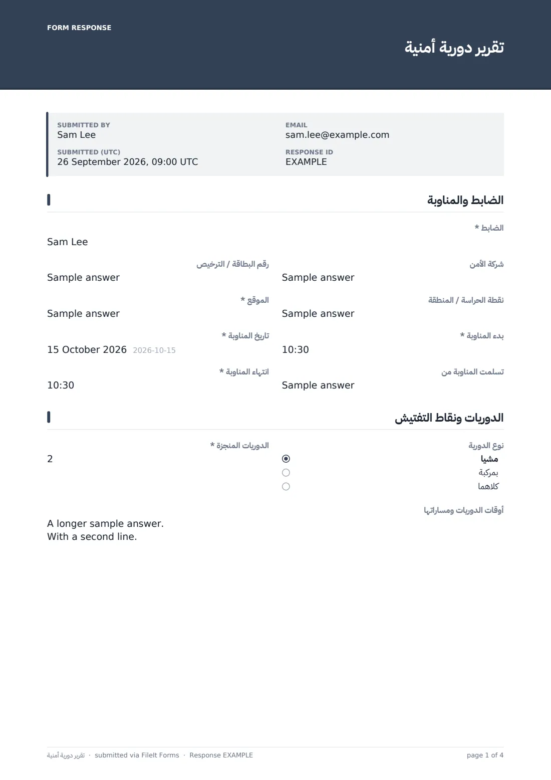 تقرير دورية أمنية — ملف PDF لرد نموذجي، الصفحة 1 من 4