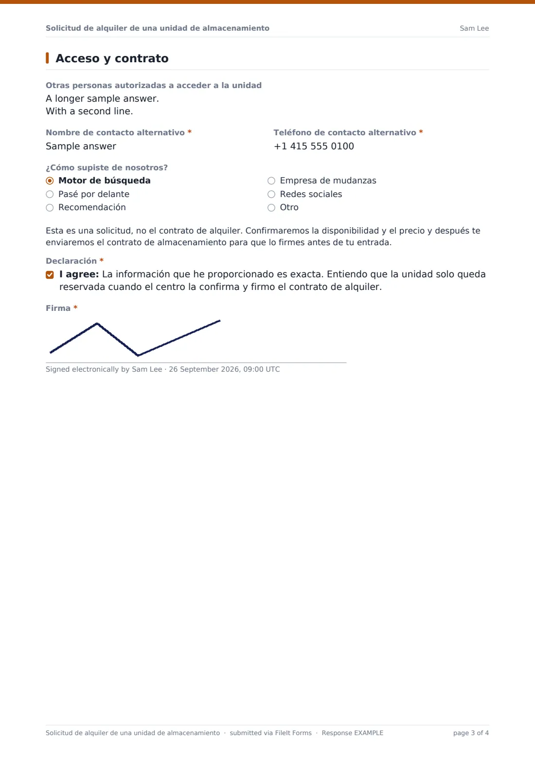 Solicitud de alquiler de una unidad de almacenamiento — PDF de respuesta de ejemplo, página 3 de 4