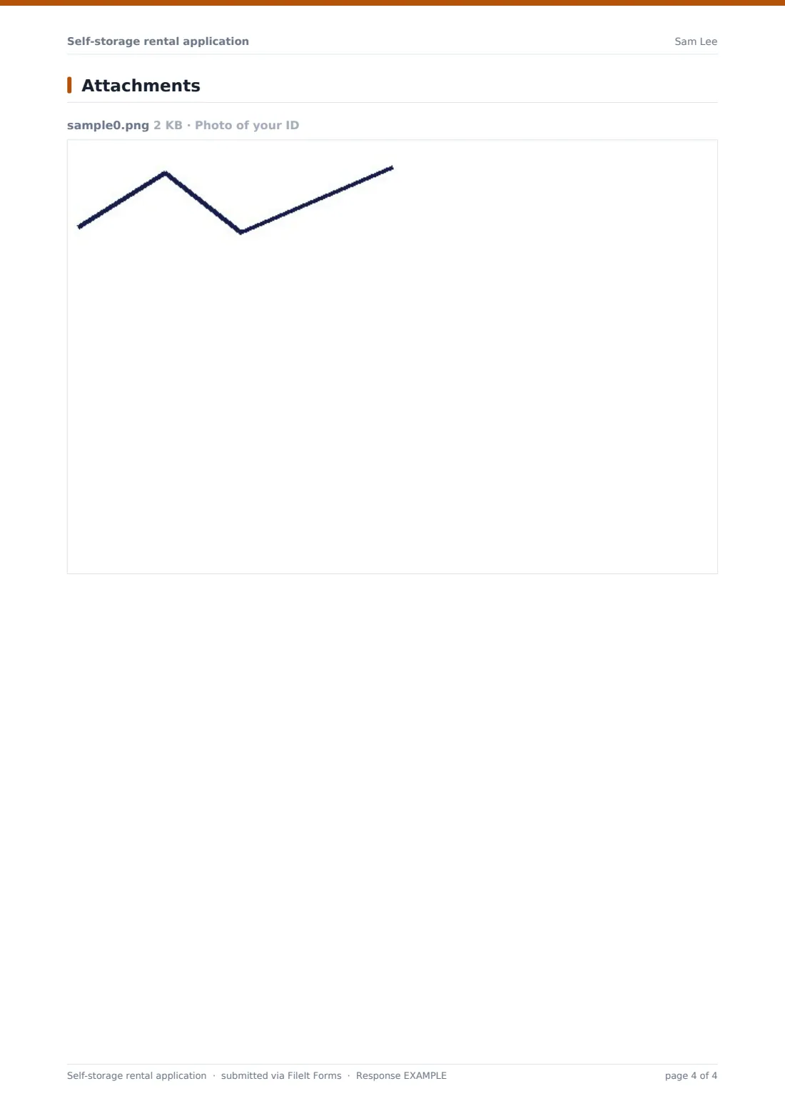 Self-storage rental application — example response PDF, page 4 of 4