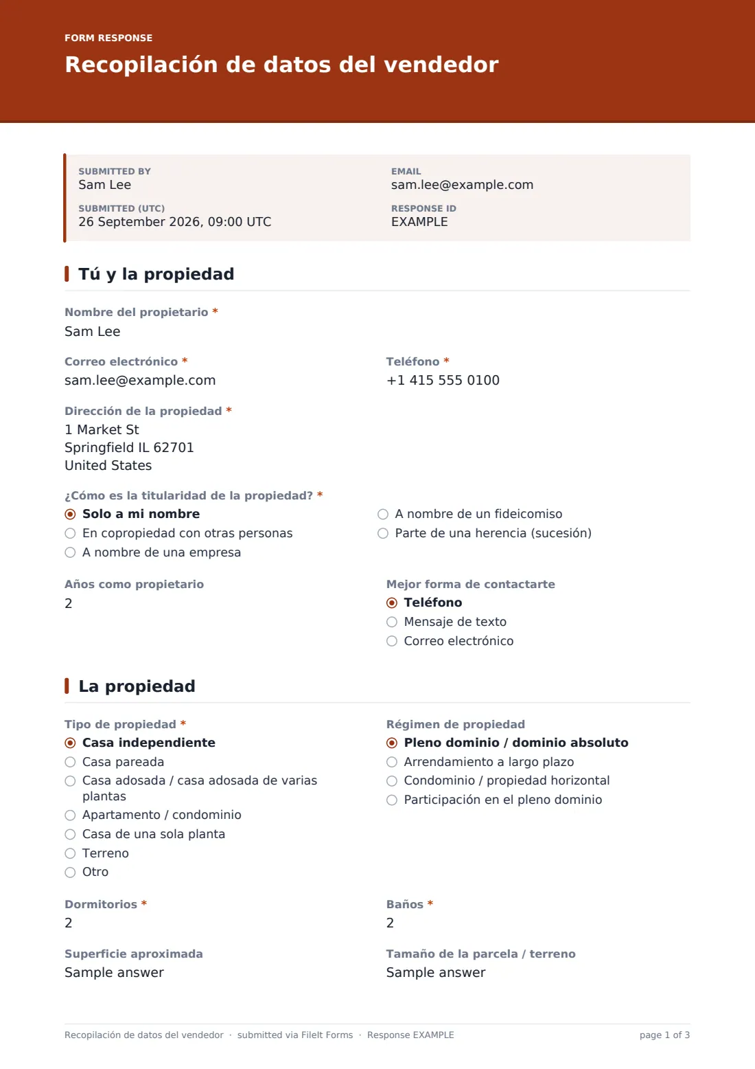Recopilación de datos del vendedor — PDF de respuesta de ejemplo, página 1 de 3