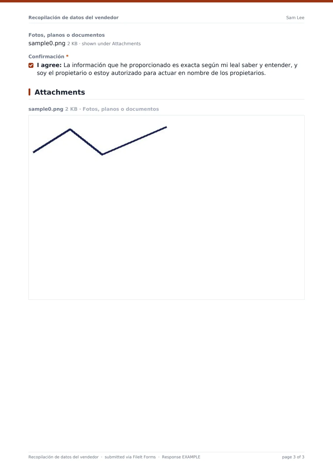 Recopilación de datos del vendedor — PDF de respuesta de ejemplo, página 3 de 3