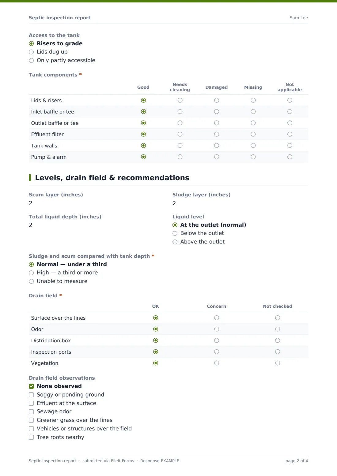 Septic inspection report — example response PDF, page 2 of 4