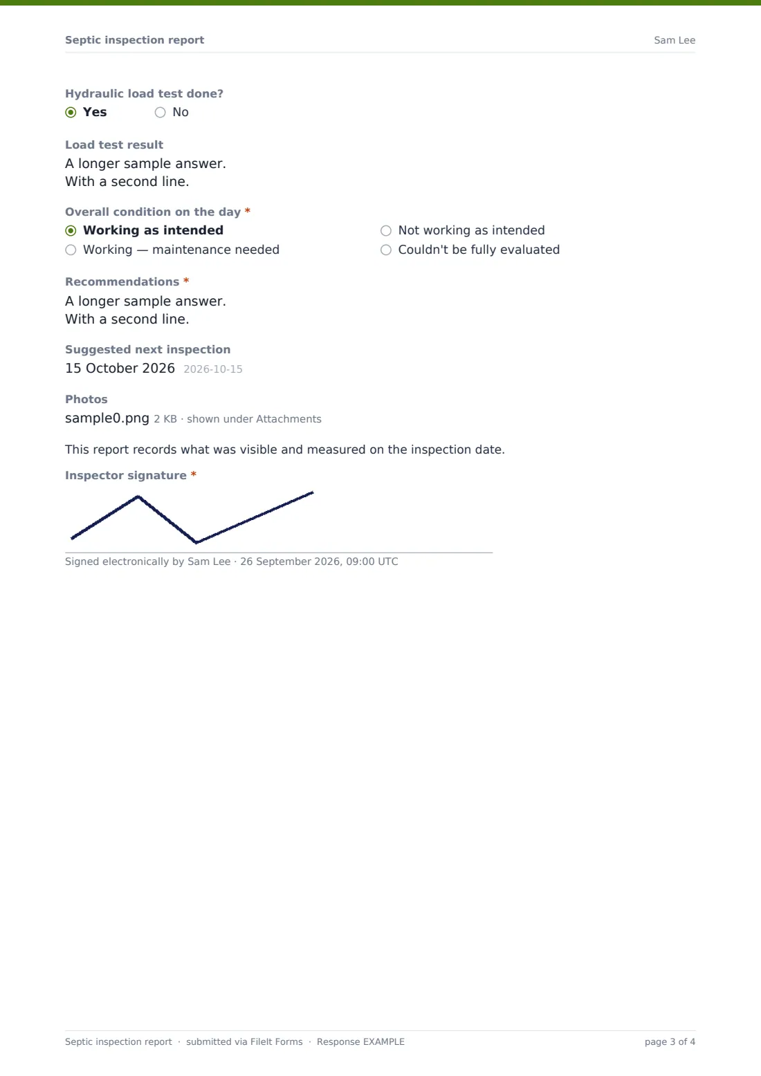 Septic inspection report — example response PDF, page 3 of 4