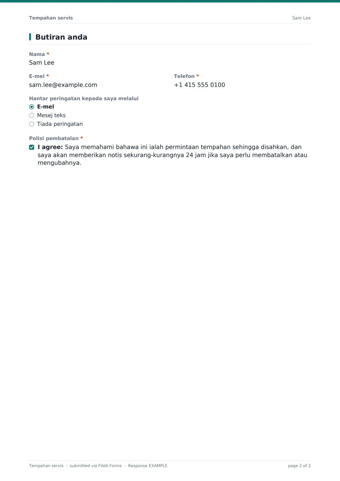 Tempahan servis — PDF respons contoh, halaman 2 daripada 2