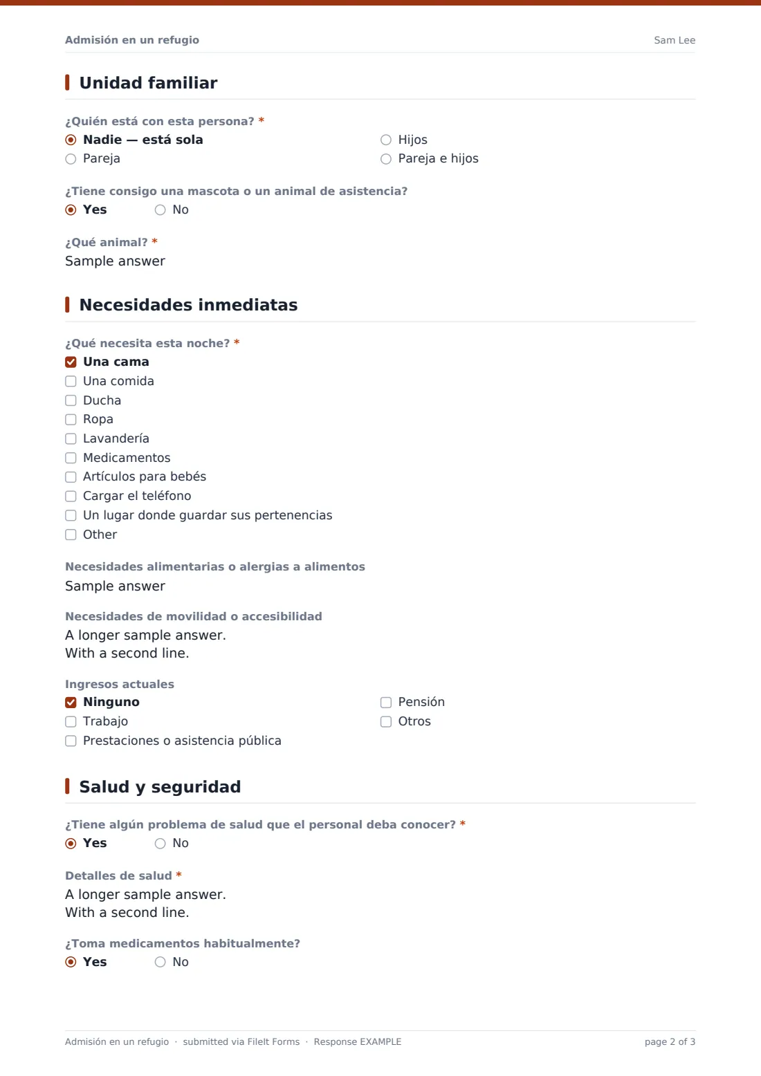 Admisión en un refugio — PDF de respuesta de ejemplo, página 2 de 3