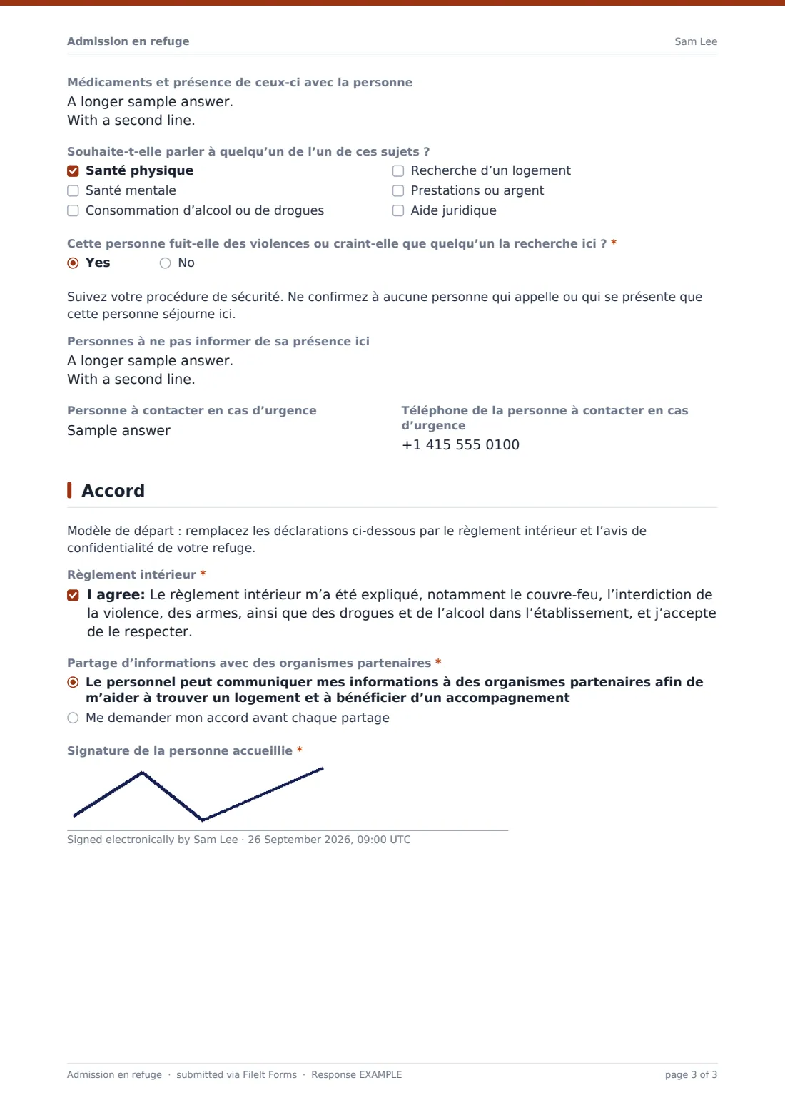 Admission en refuge — exemple de réponse au format PDF, page 3 sur 3