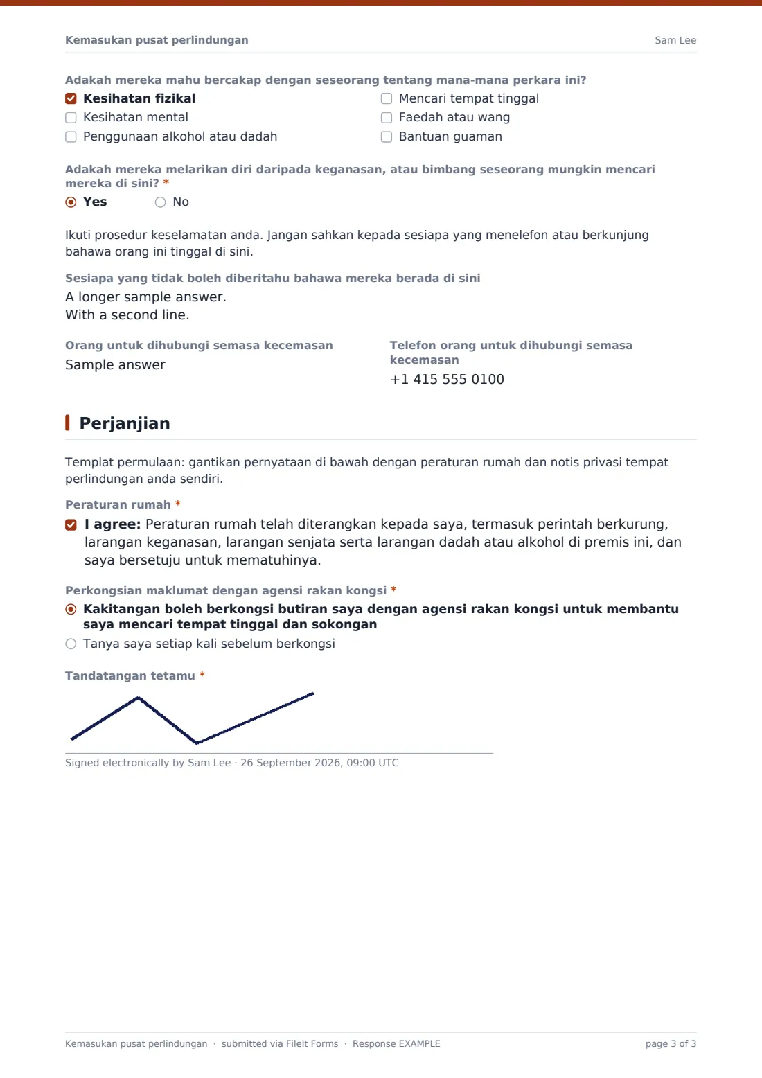 Kemasukan pusat perlindungan — PDF respons contoh, halaman 3 daripada 3