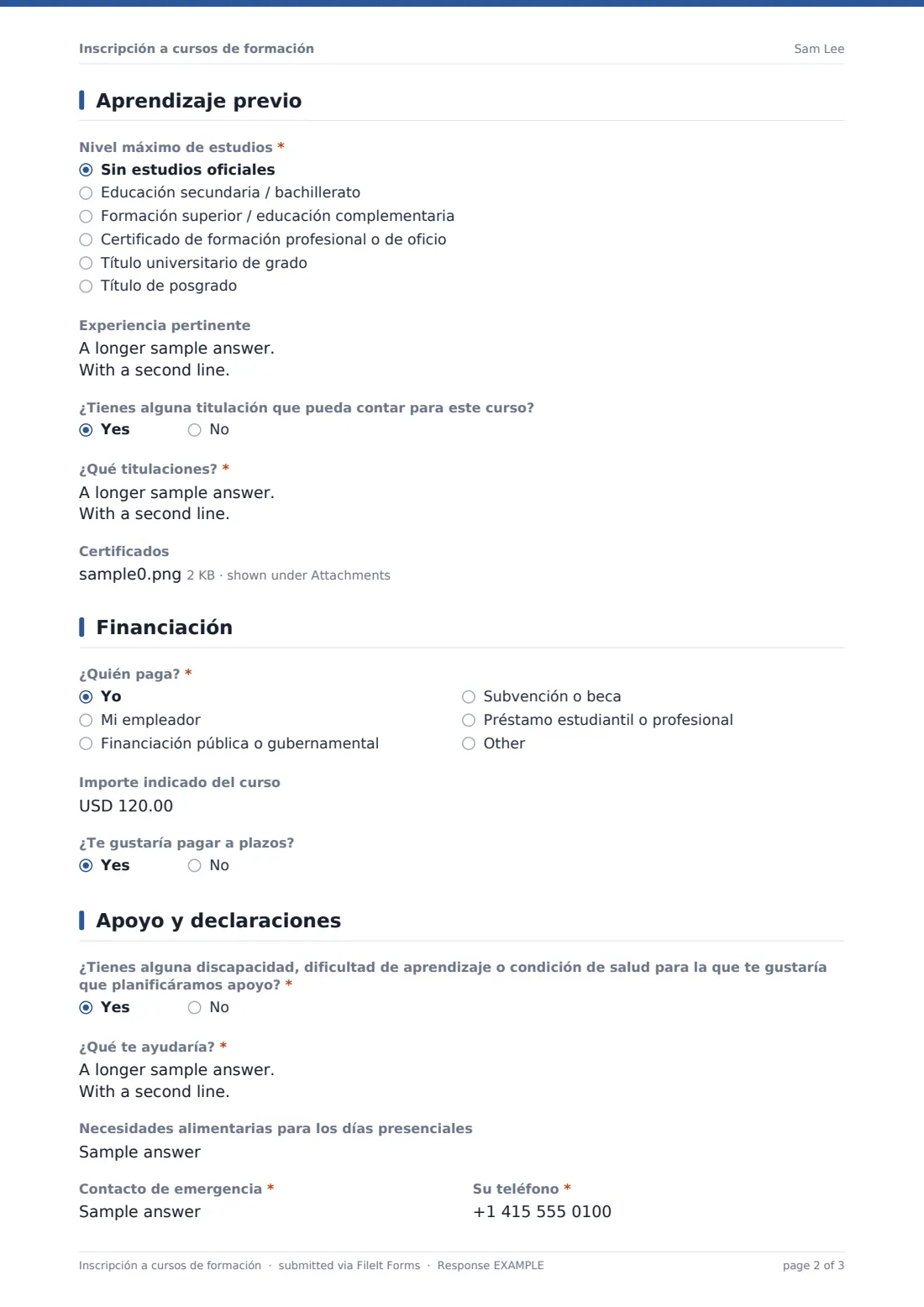 Inscripción a cursos de formación — PDF de respuesta de ejemplo, página 2 de 3