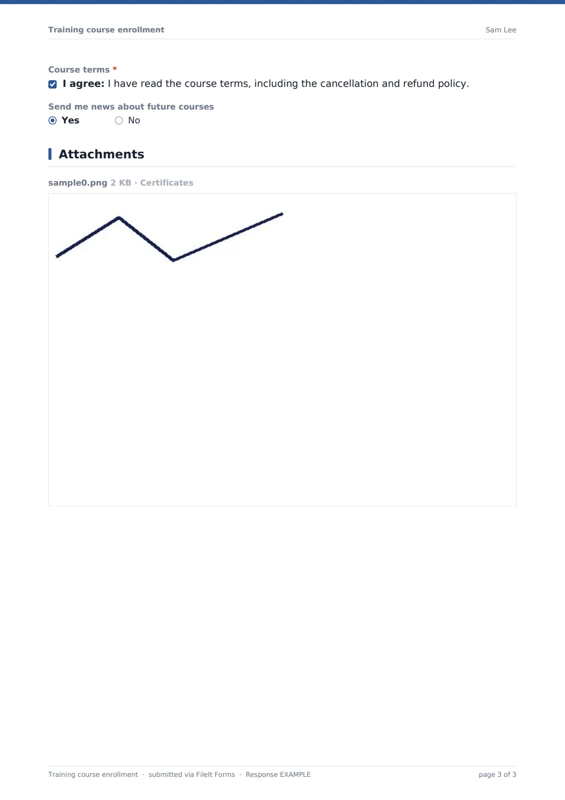 Training course enrollment — example response PDF, page 3 of 3