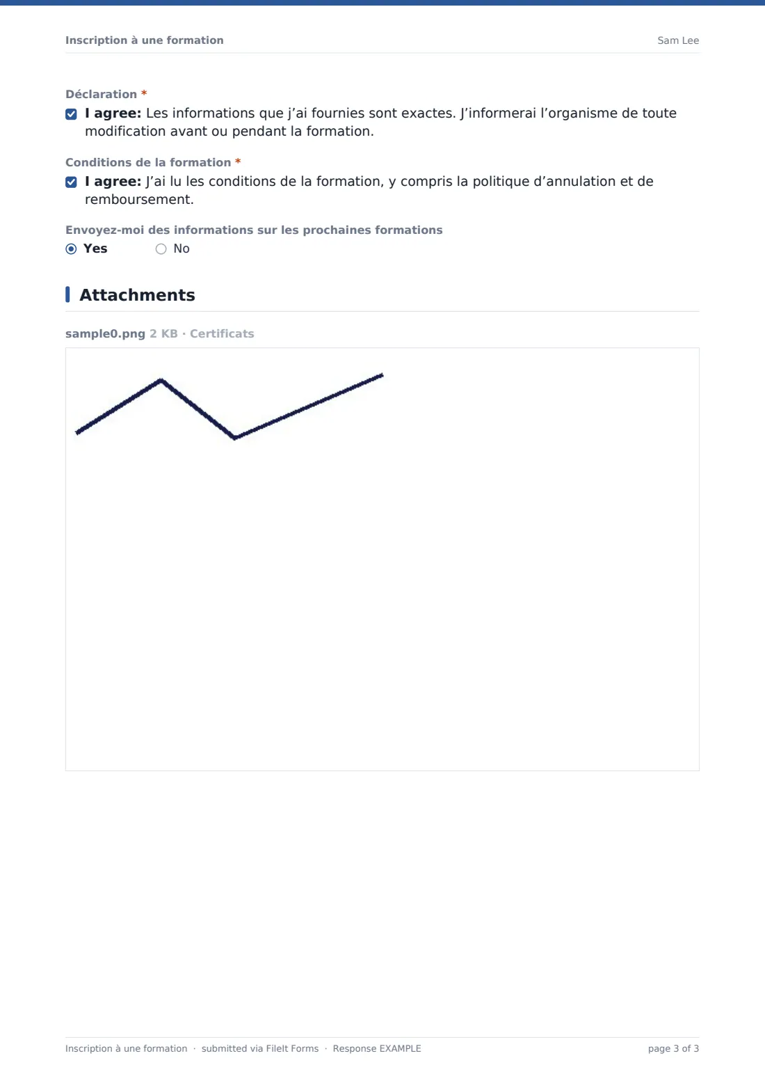 Inscription à une formation — exemple de réponse au format PDF, page 3 sur 3