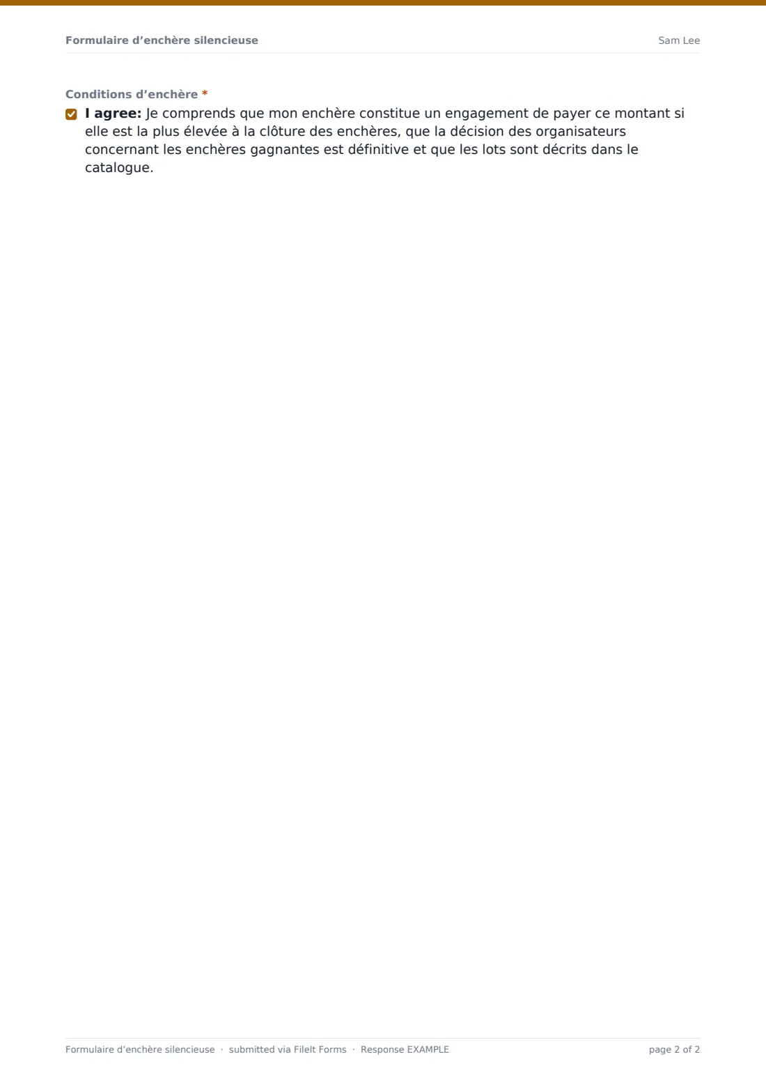 Formulaire d’enchère silencieuse — exemple de réponse au format PDF, page 2 sur 2