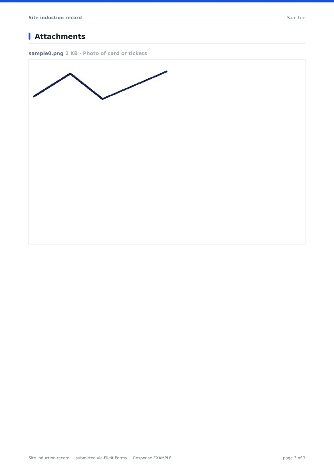 Site induction record — example response PDF, page 3 of 3