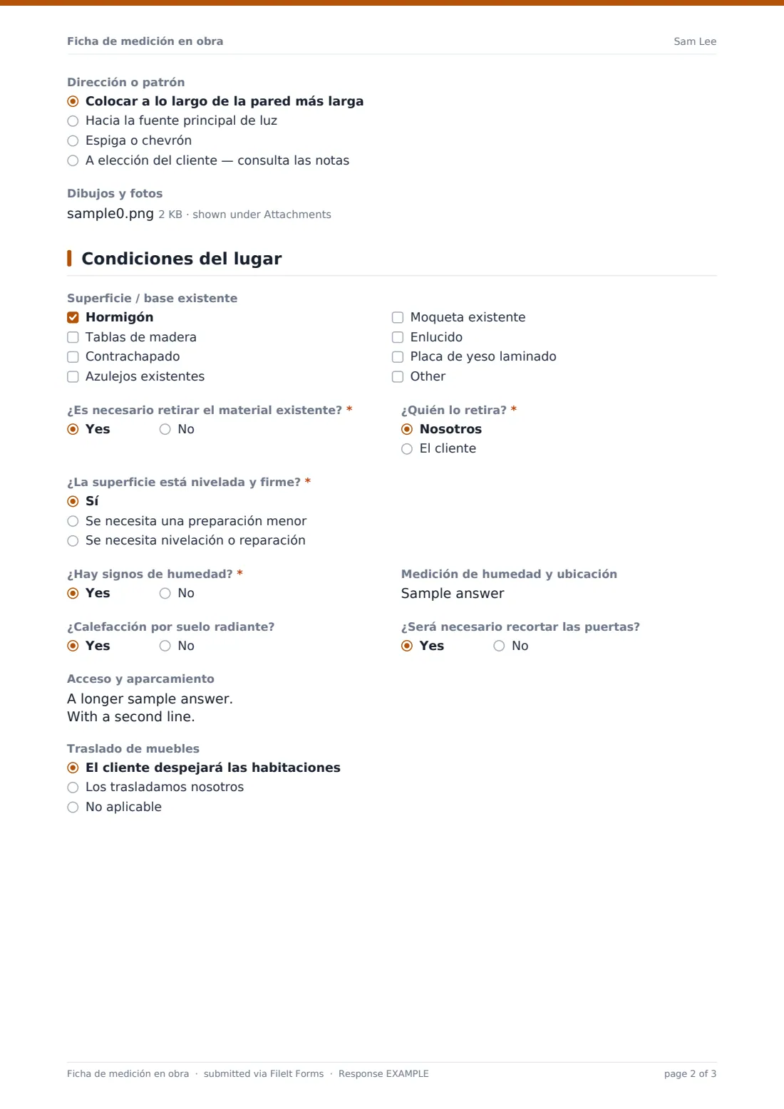 Ficha de medición en obra — PDF de respuesta de ejemplo, página 2 de 3