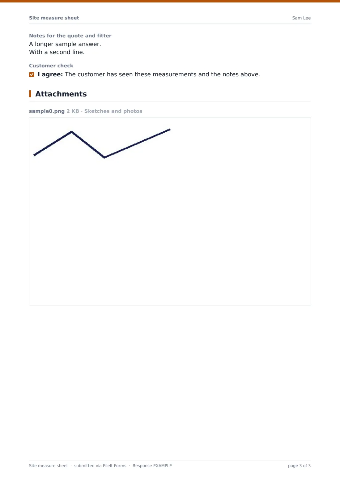 Site measure sheet — example response PDF, page 3 of 3