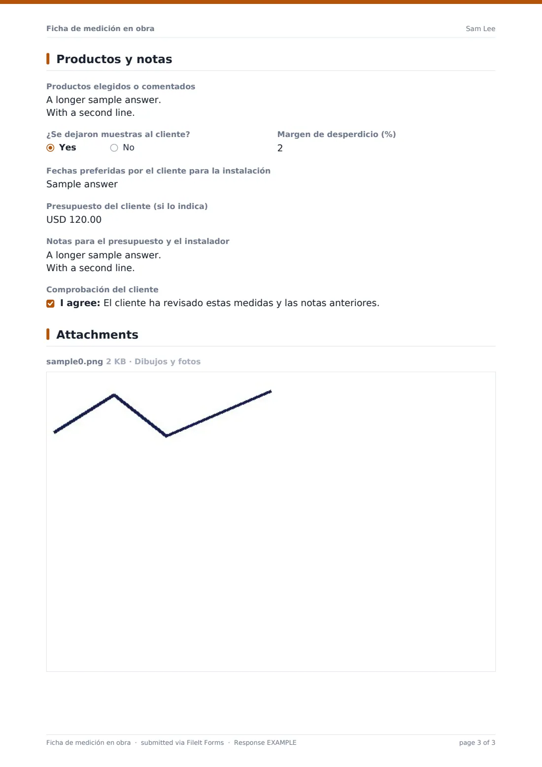 Ficha de medición en obra — PDF de respuesta de ejemplo, página 3 de 3