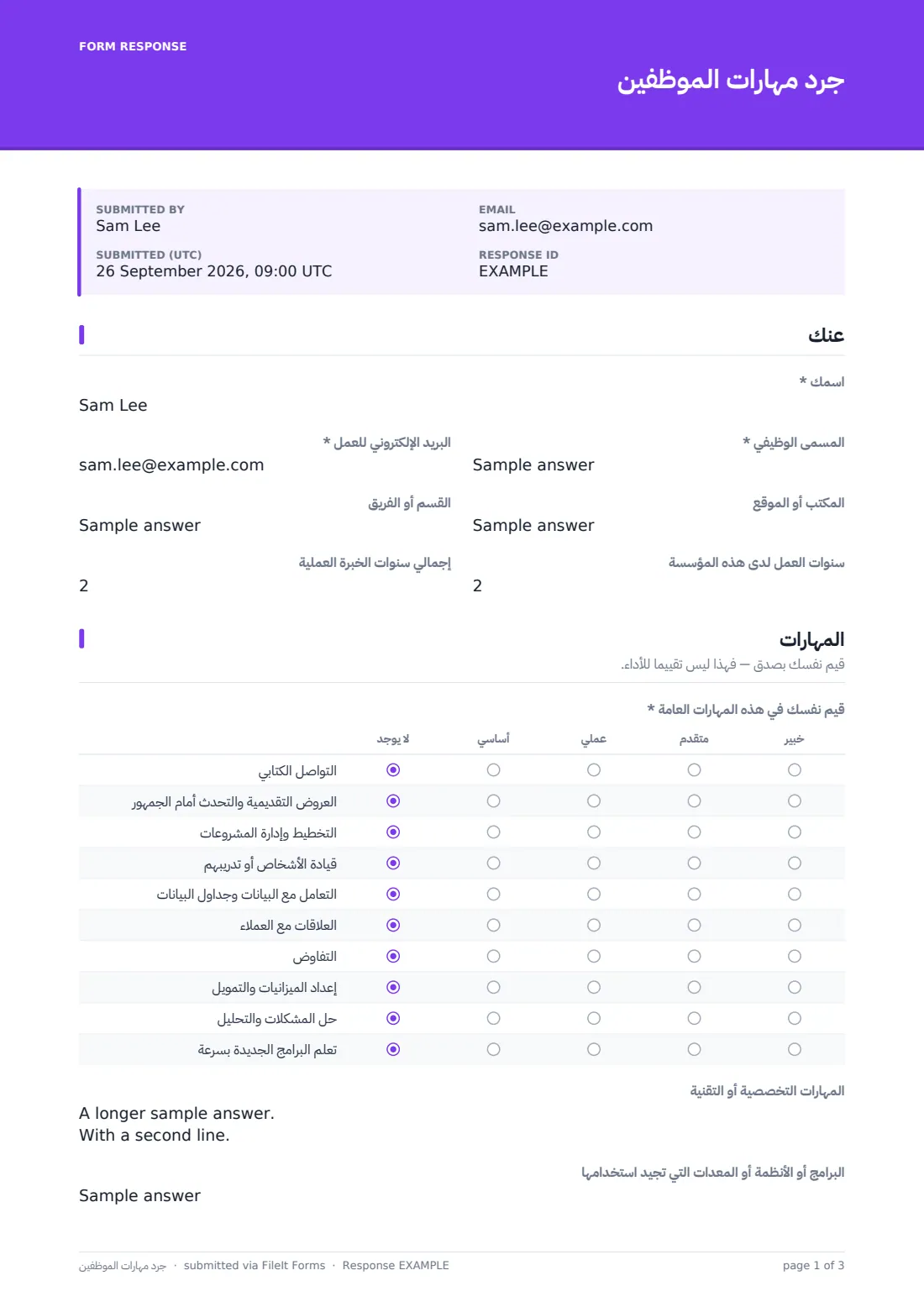 جرد مهارات الموظفين — ملف PDF لرد نموذجي، الصفحة 1 من 3
