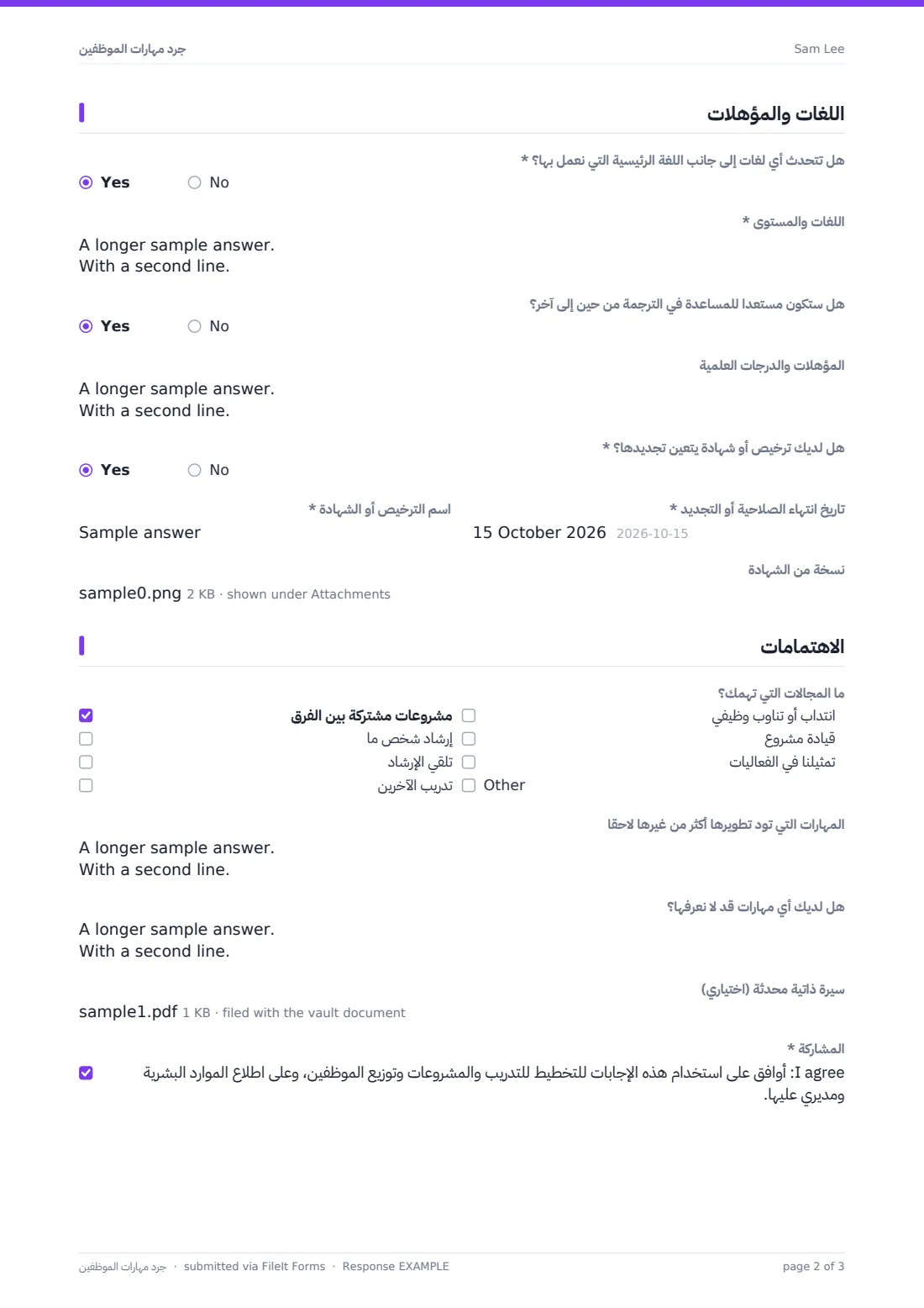 جرد مهارات الموظفين — ملف PDF لرد نموذجي، الصفحة 2 من 3