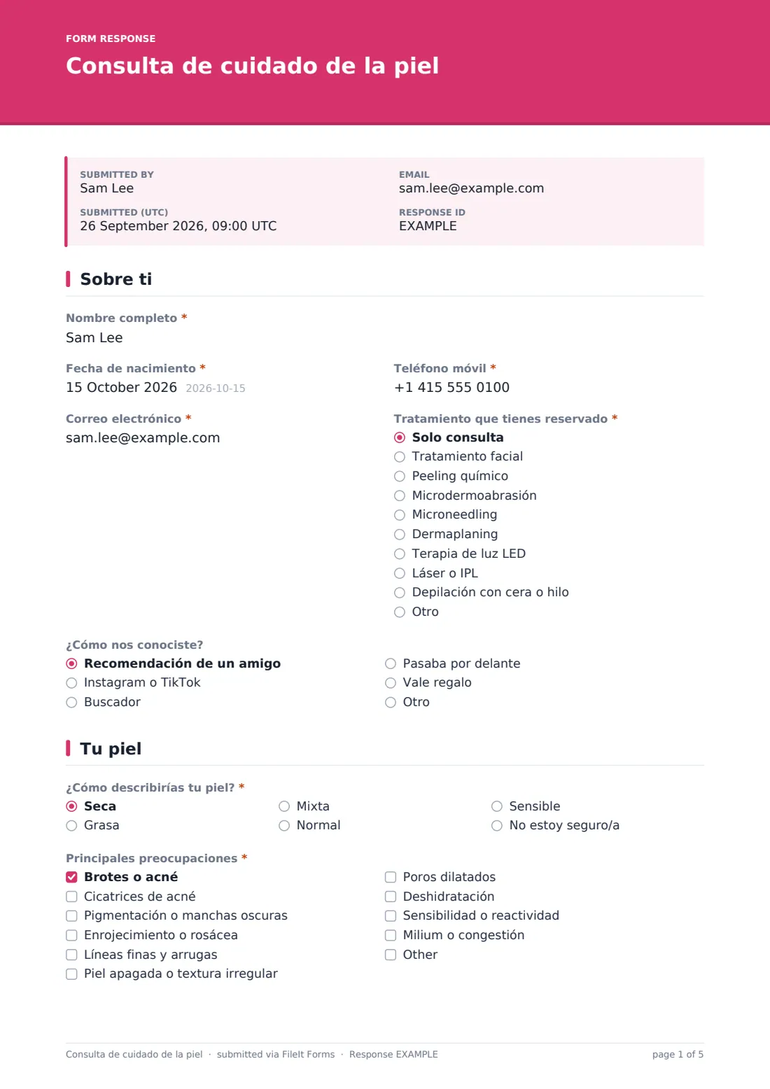 Consulta de cuidado de la piel — PDF de respuesta de ejemplo, página 1 de 5