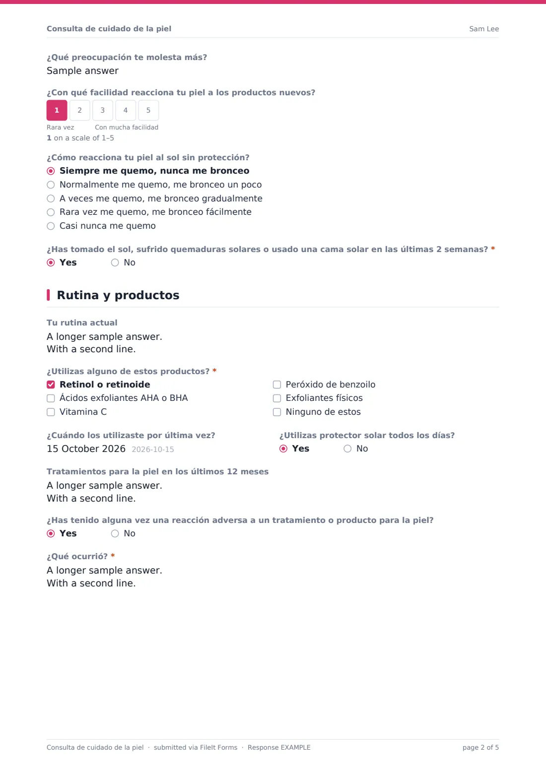 Consulta de cuidado de la piel — PDF de respuesta de ejemplo, página 2 de 5