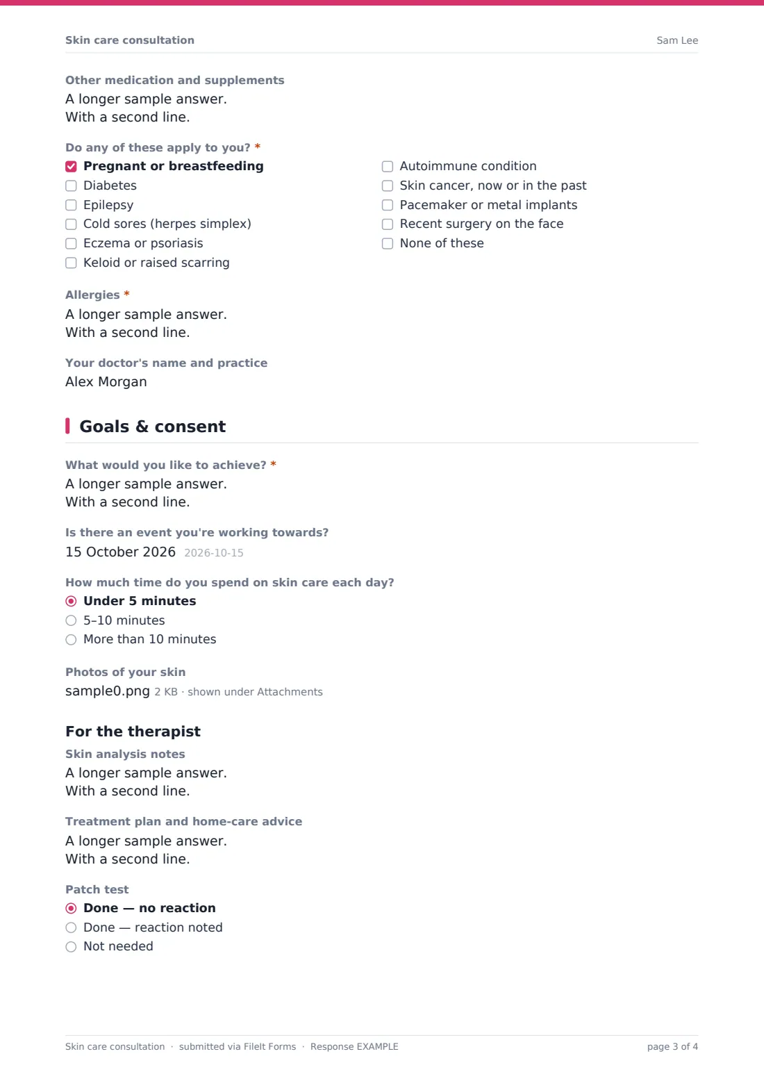 Skin care consultation — example response PDF, page 3 of 4