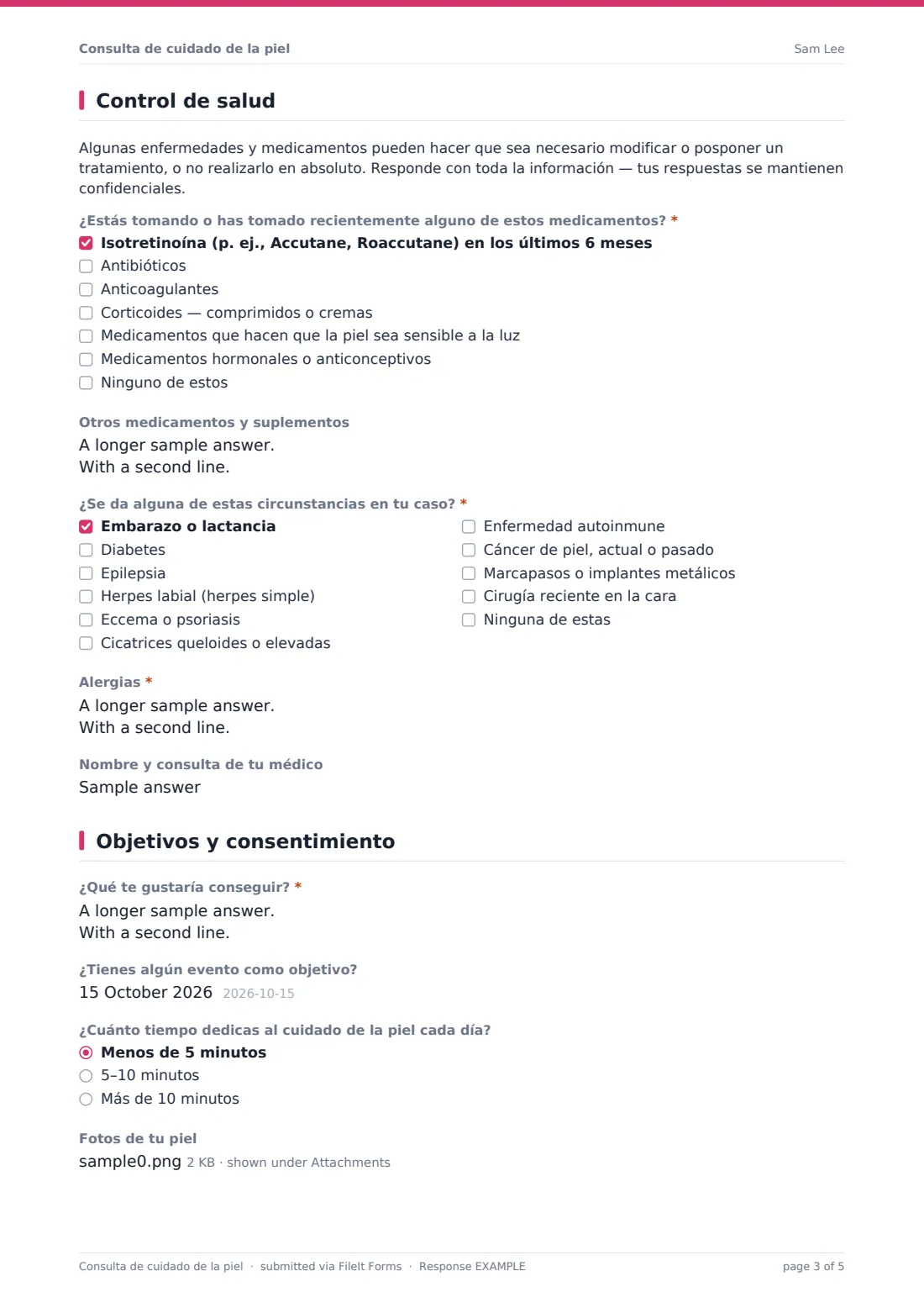 Consulta de cuidado de la piel — PDF de respuesta de ejemplo, página 3 de 5