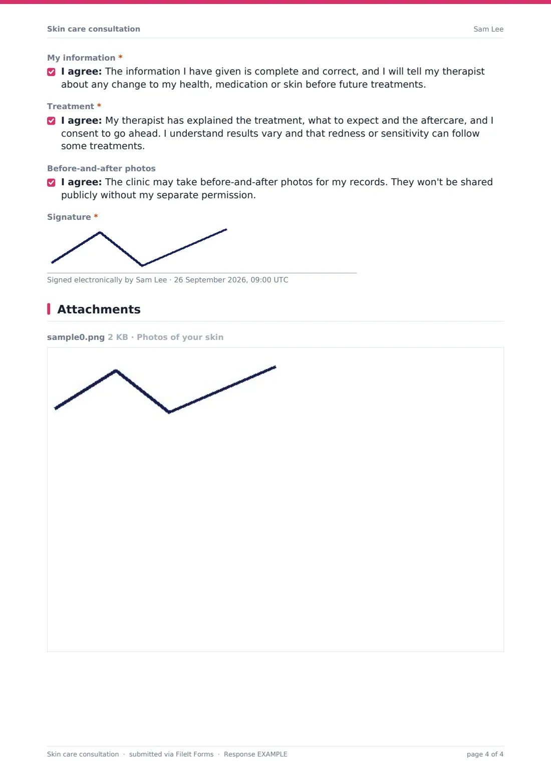Skin care consultation — example response PDF, page 4 of 4