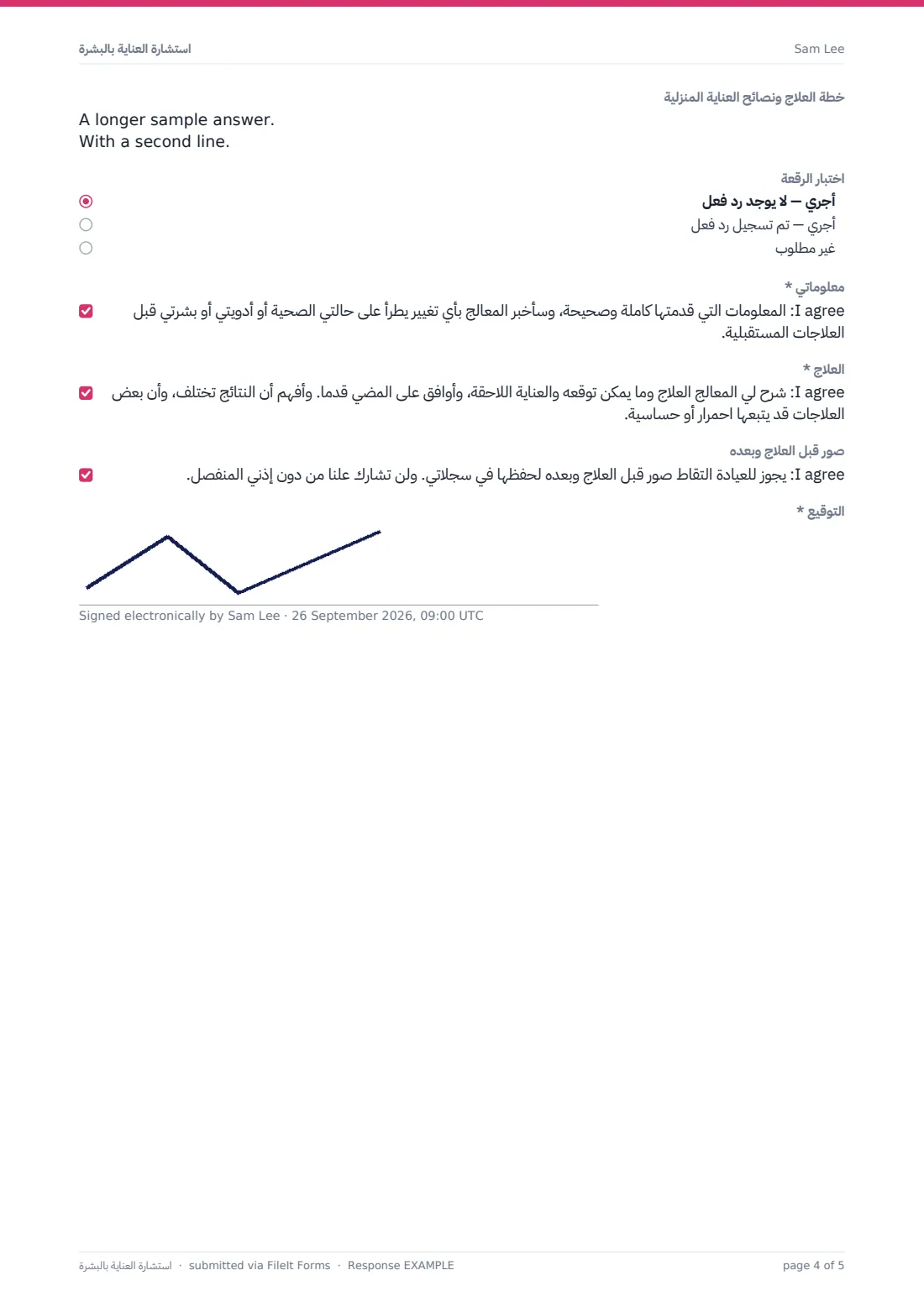 استشارة العناية بالبشرة — ملف PDF لرد نموذجي، الصفحة 4 من 5