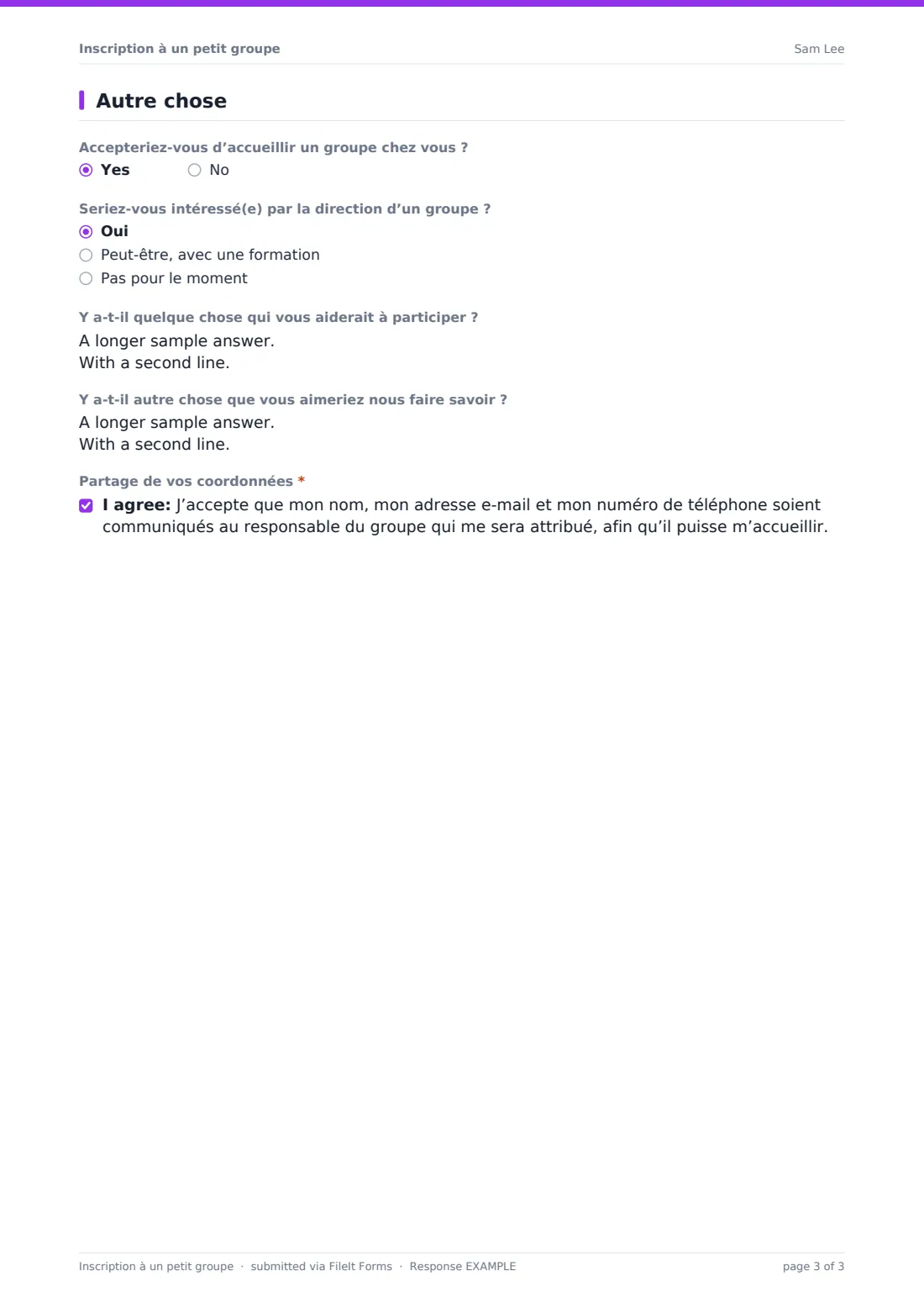 Inscription à un petit groupe — exemple de réponse au format PDF, page 3 sur 3