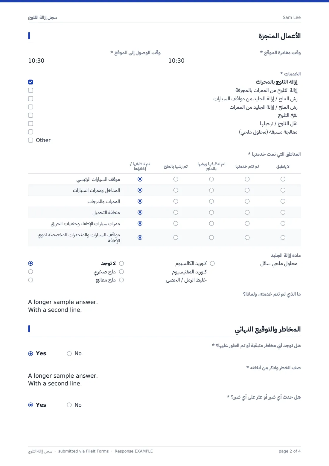 سجل إزالة الثلوج — ملف PDF لرد نموذجي، الصفحة 2 من 4