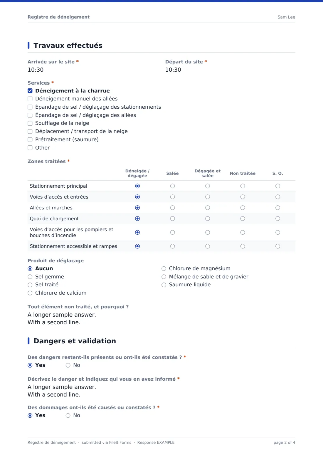Registre de déneigement — exemple de réponse au format PDF, page 2 sur 4