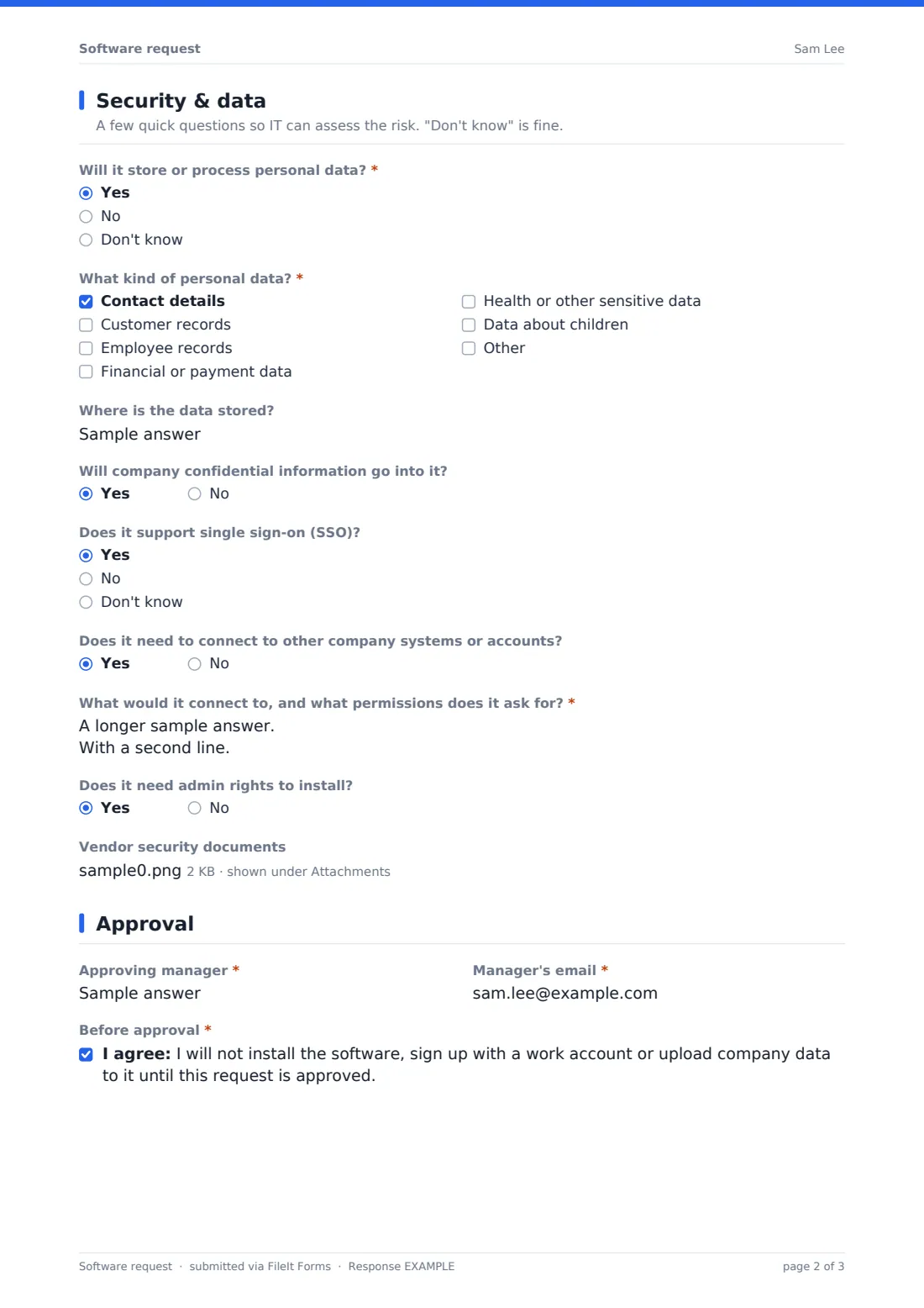 Software request — example response PDF, page 2 of 3