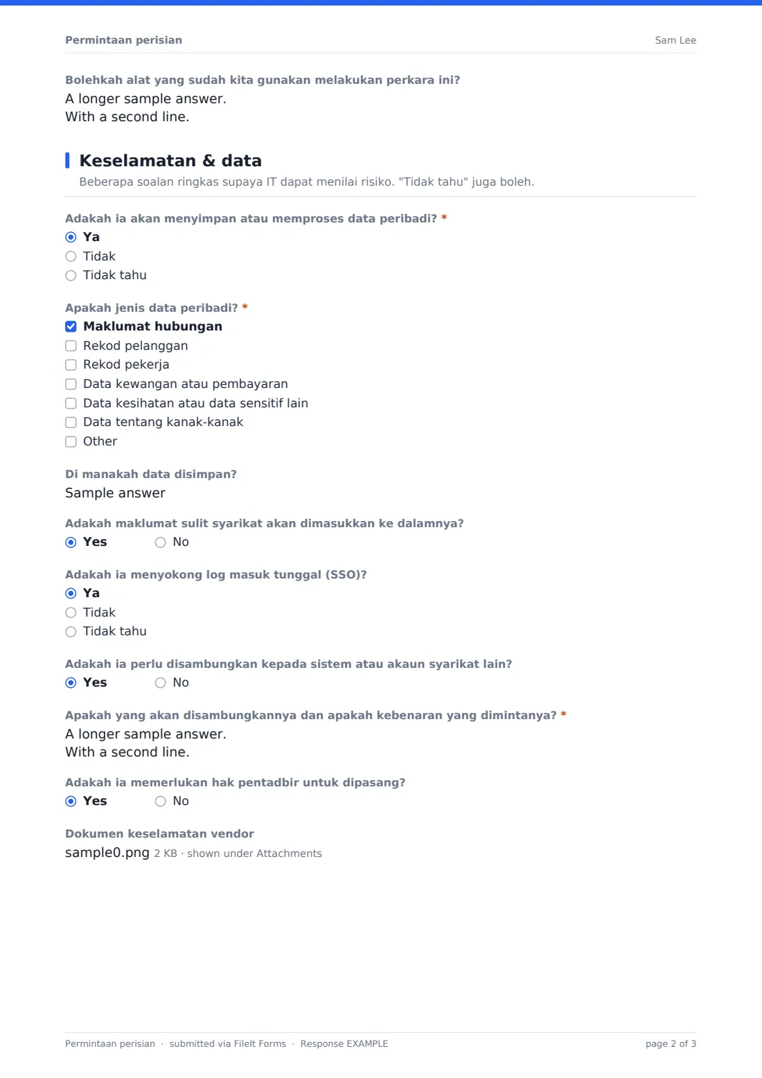 Permintaan perisian — PDF respons contoh, halaman 2 daripada 3
