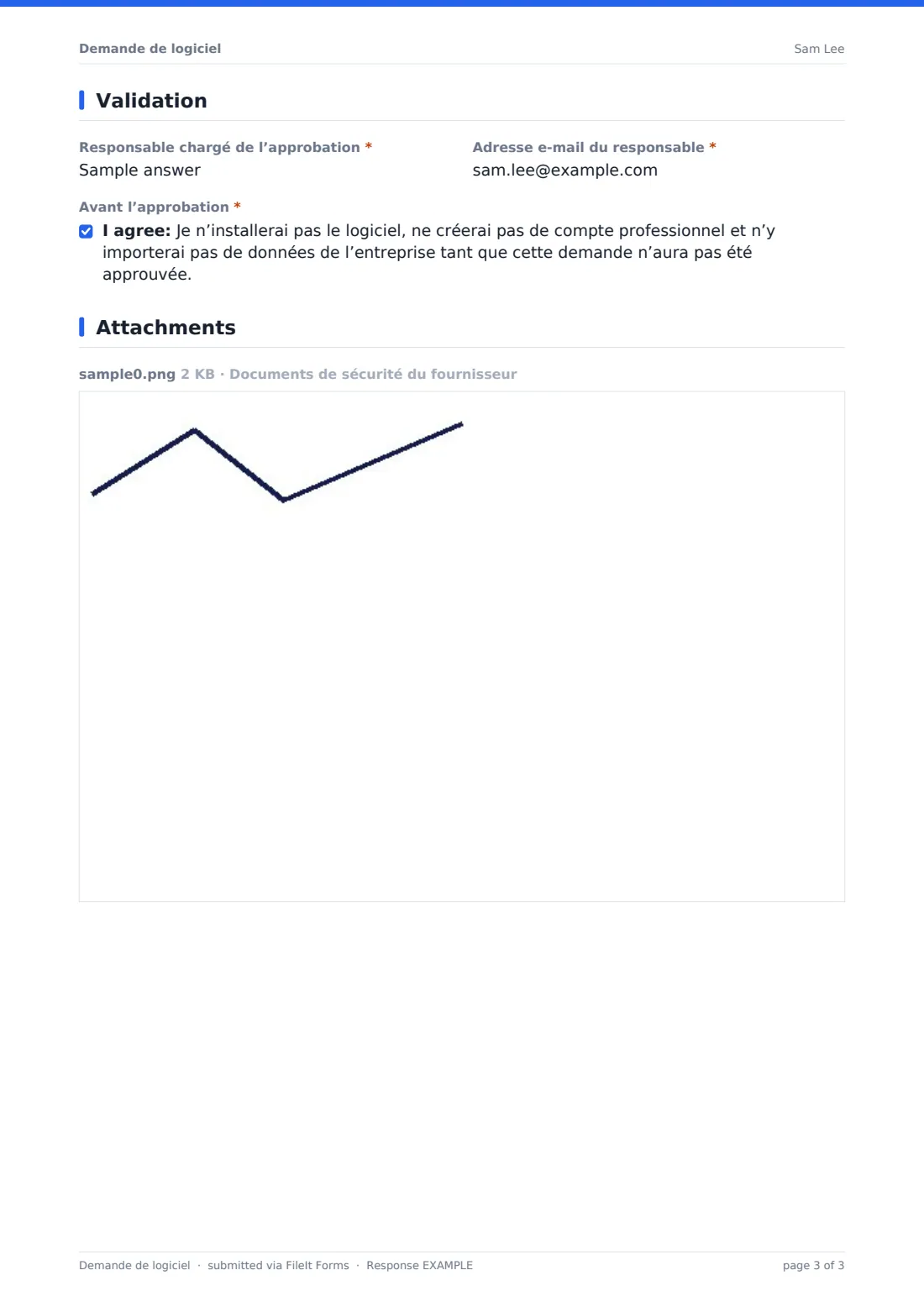 Demande de logiciel — exemple de réponse au format PDF, page 3 sur 3
