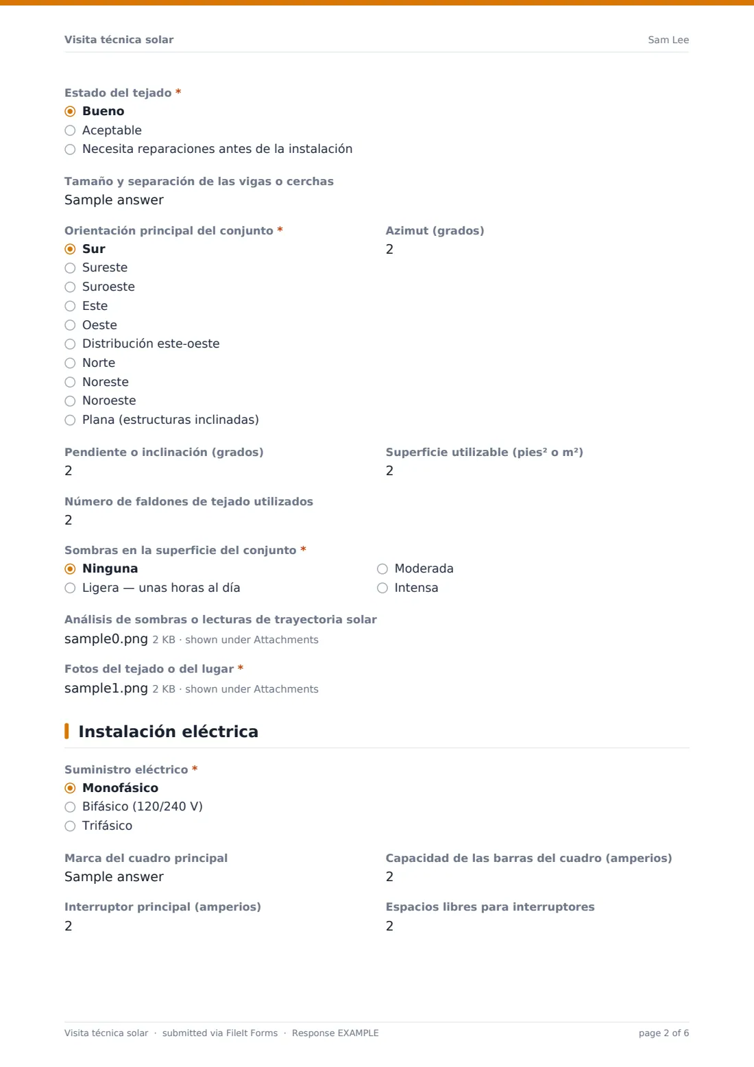 Visita técnica solar — PDF de respuesta de ejemplo, página 2 de 6