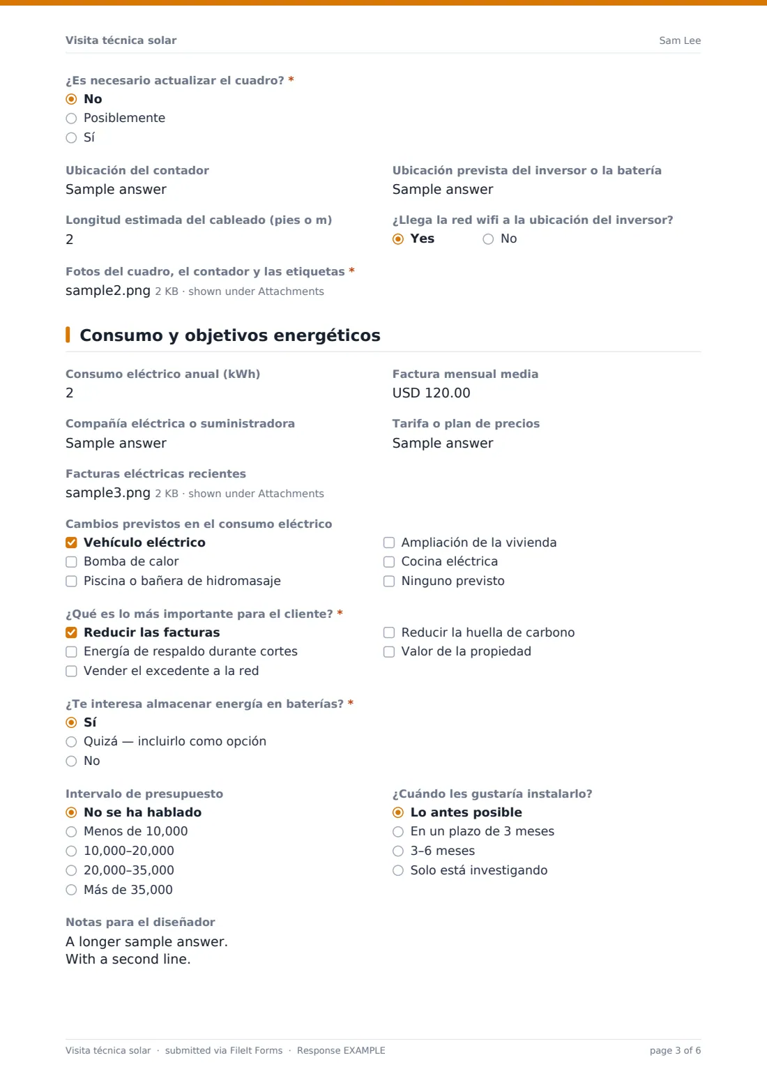 Visita técnica solar — PDF de respuesta de ejemplo, página 3 de 6