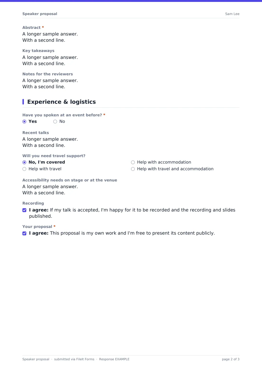 Speaker proposal — example response PDF, page 2 of 3