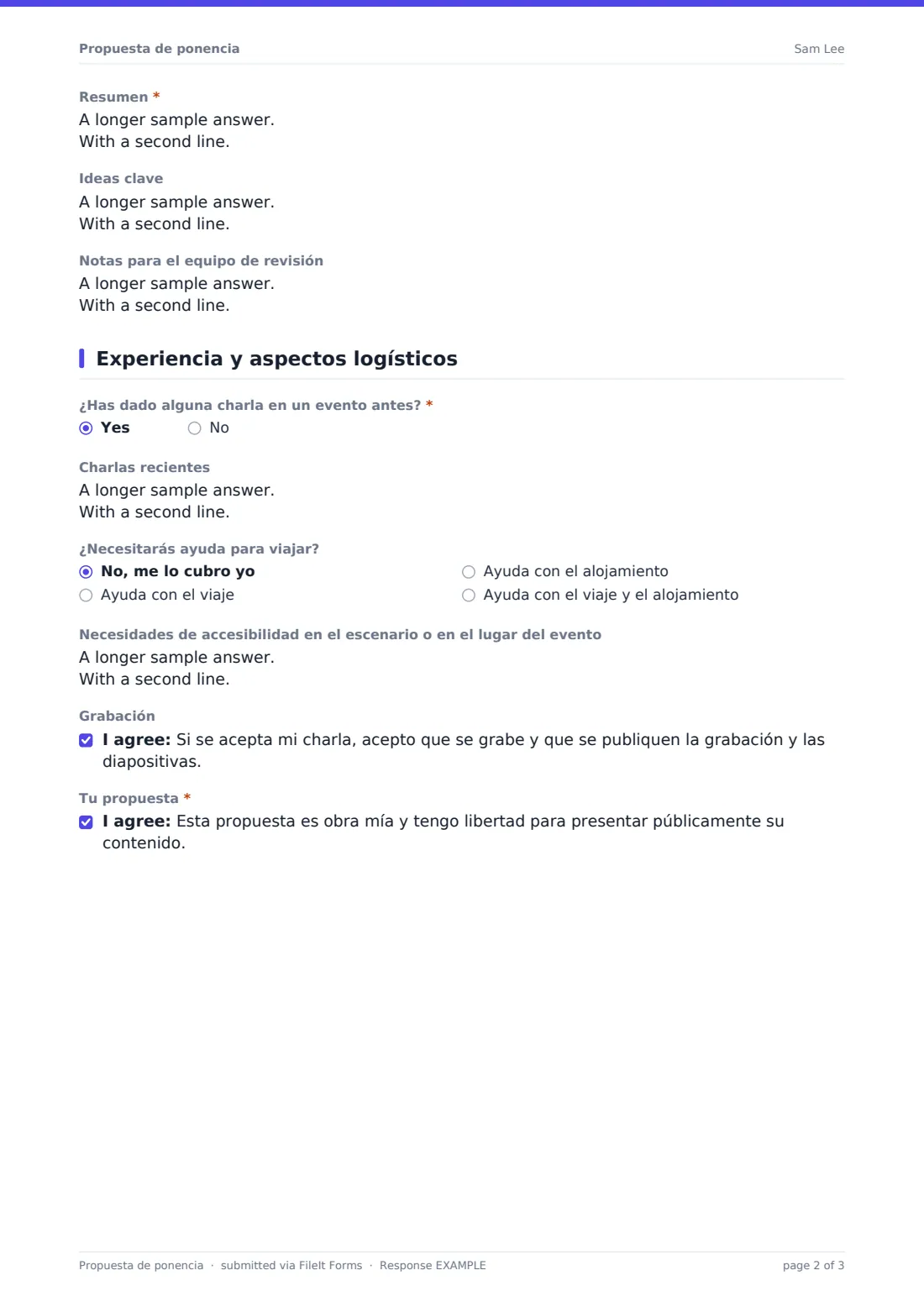 Propuesta de ponencia — PDF de respuesta de ejemplo, página 2 de 3