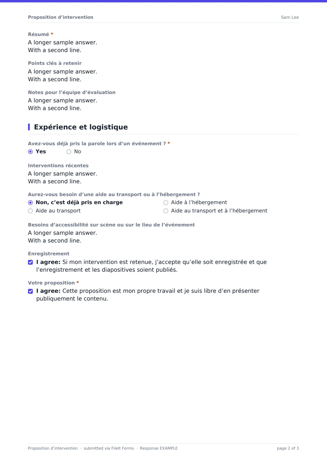 Proposition d’intervention — exemple de réponse au format PDF, page 2 sur 3