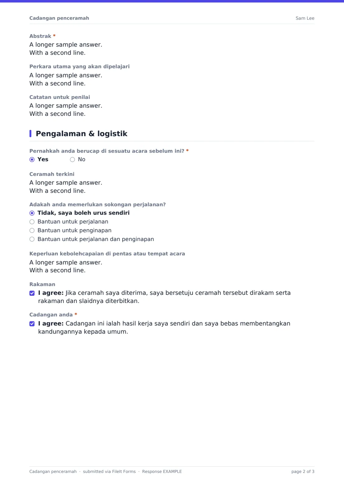 Cadangan penceramah — PDF respons contoh, halaman 2 daripada 3