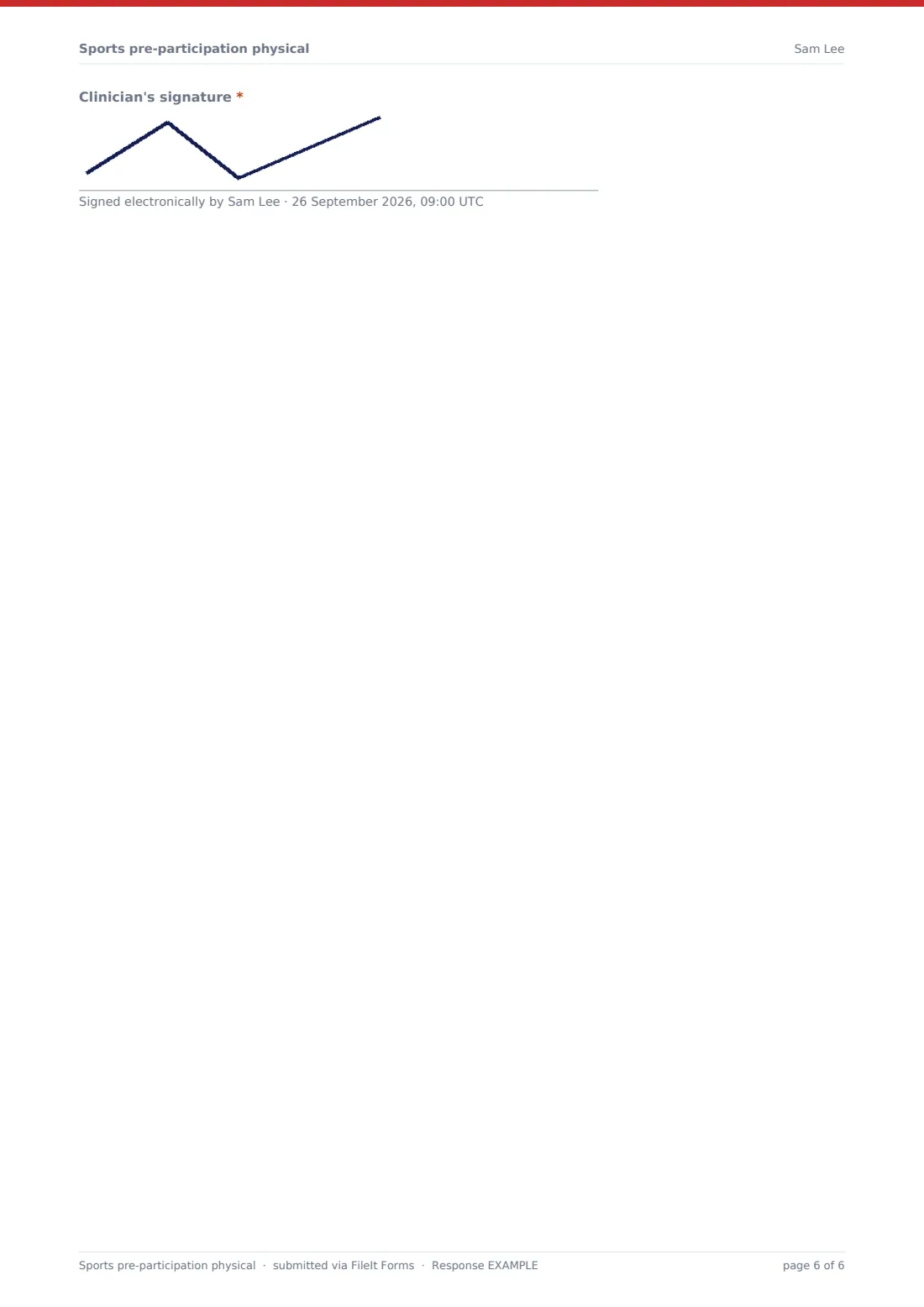 Sports pre-participation physical — example response PDF, page 6 of 6