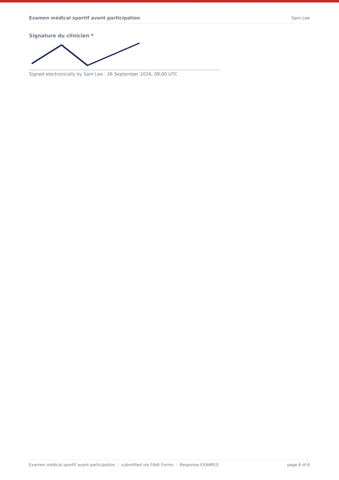 Examen médical sportif avant participation — exemple de réponse au format PDF, page 6 sur 6