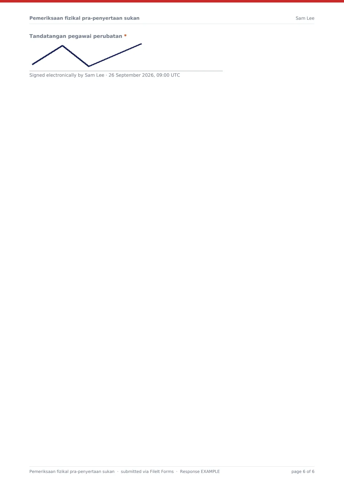 Pemeriksaan fizikal pra-penyertaan sukan — PDF respons contoh, halaman 6 daripada 6
