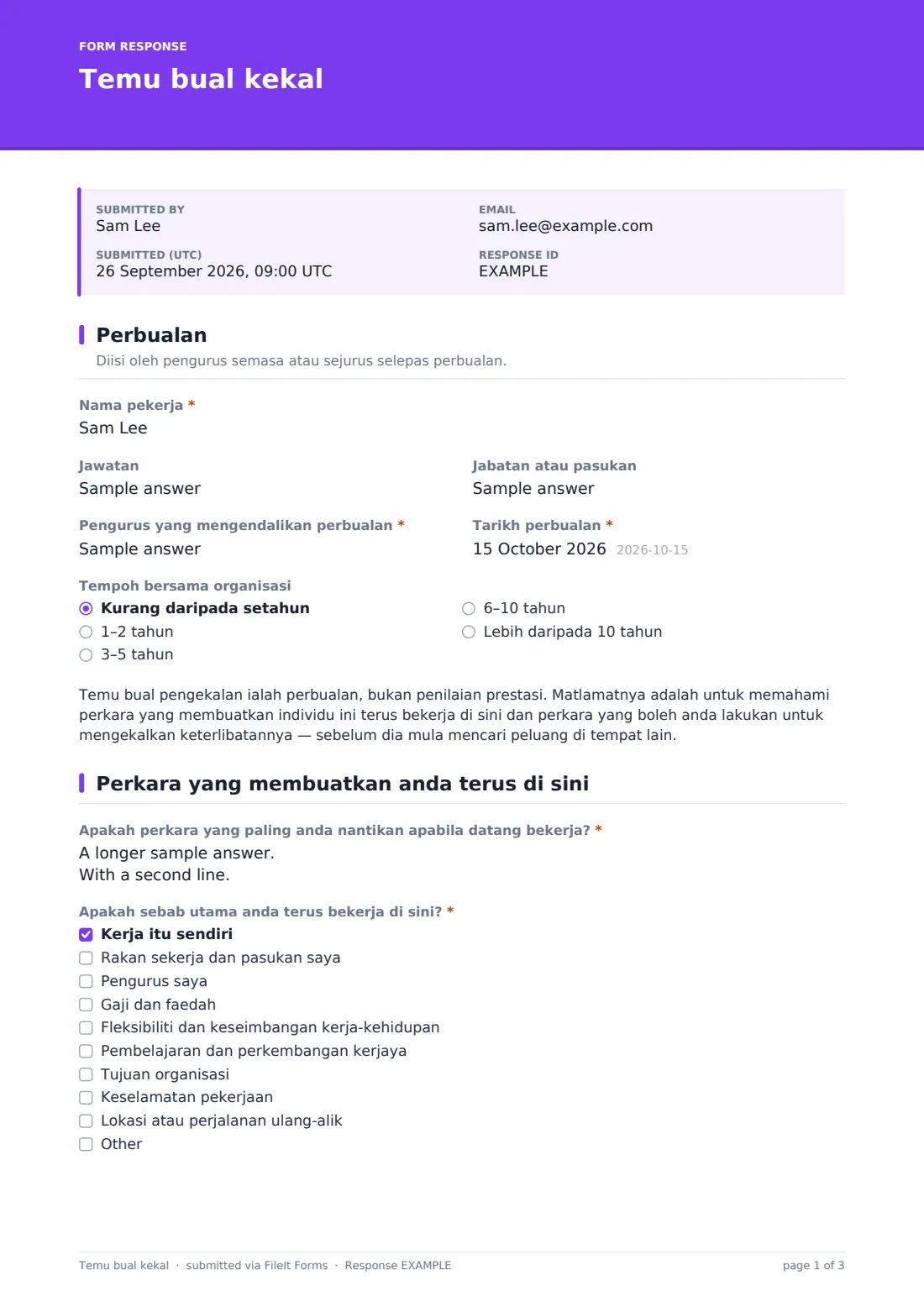 Temu bual kekal — PDF respons contoh, halaman 1 daripada 3
