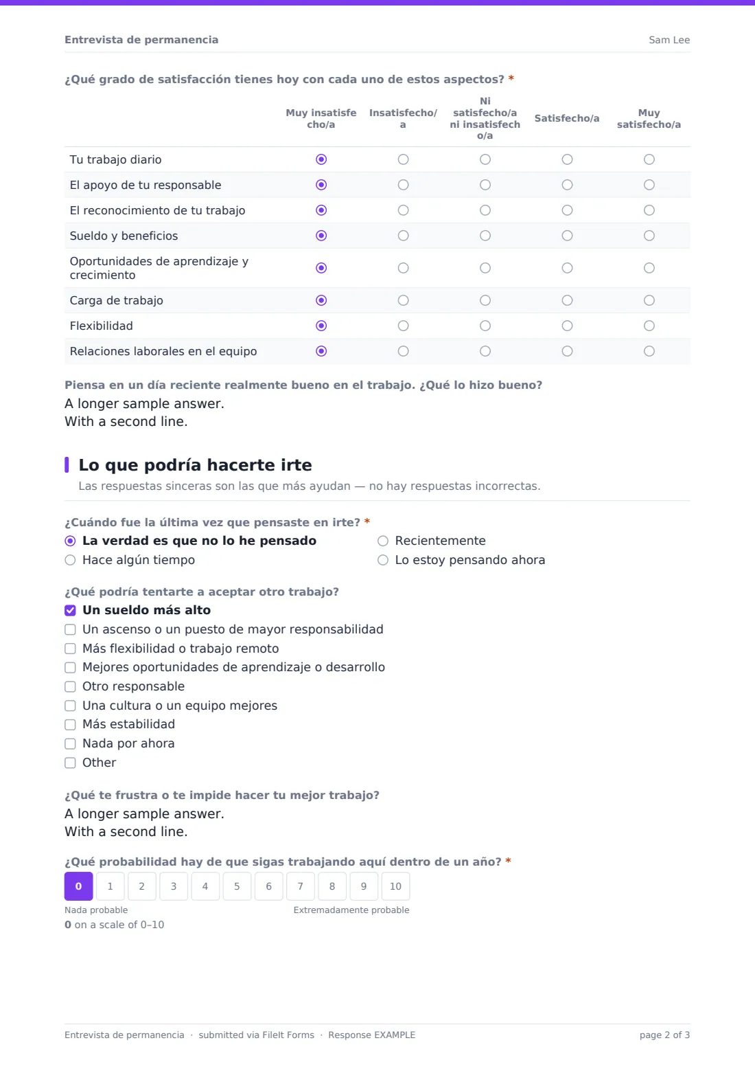 Entrevista de permanencia — PDF de respuesta de ejemplo, página 2 de 3