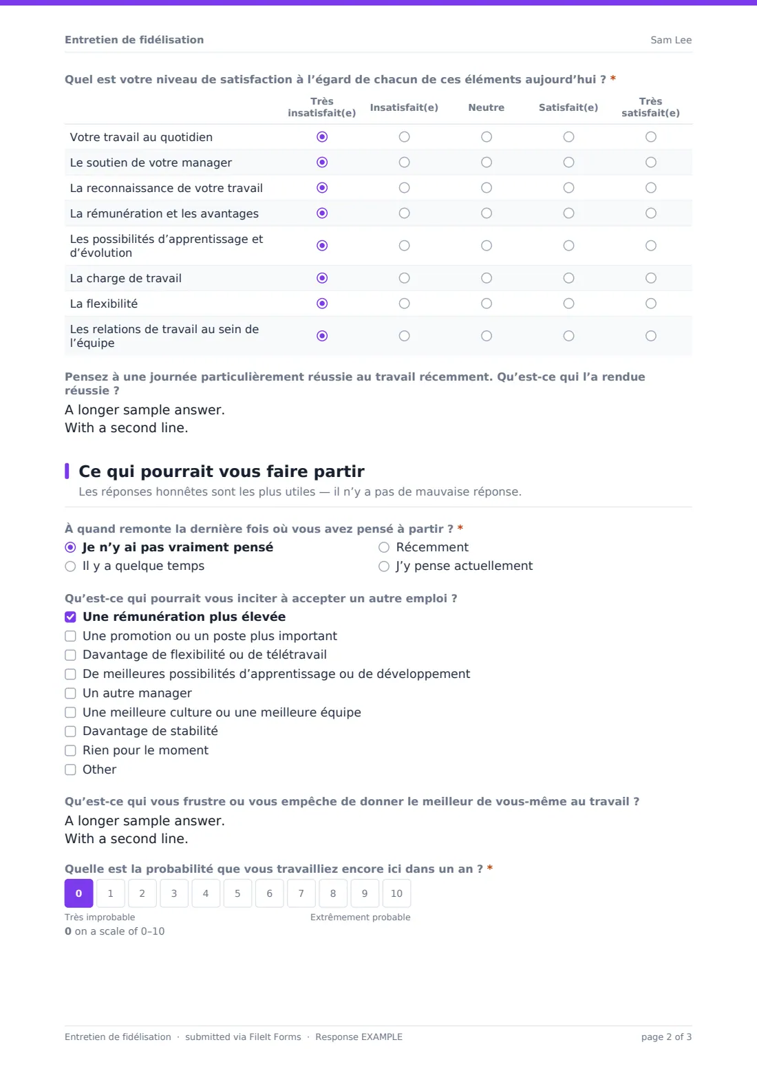 Entretien de fidélisation — exemple de réponse au format PDF, page 2 sur 3