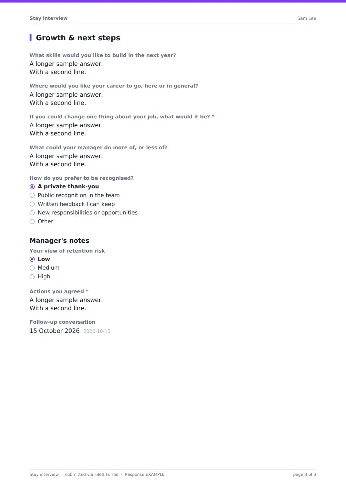 Stay interview — example response PDF, page 3 of 3
