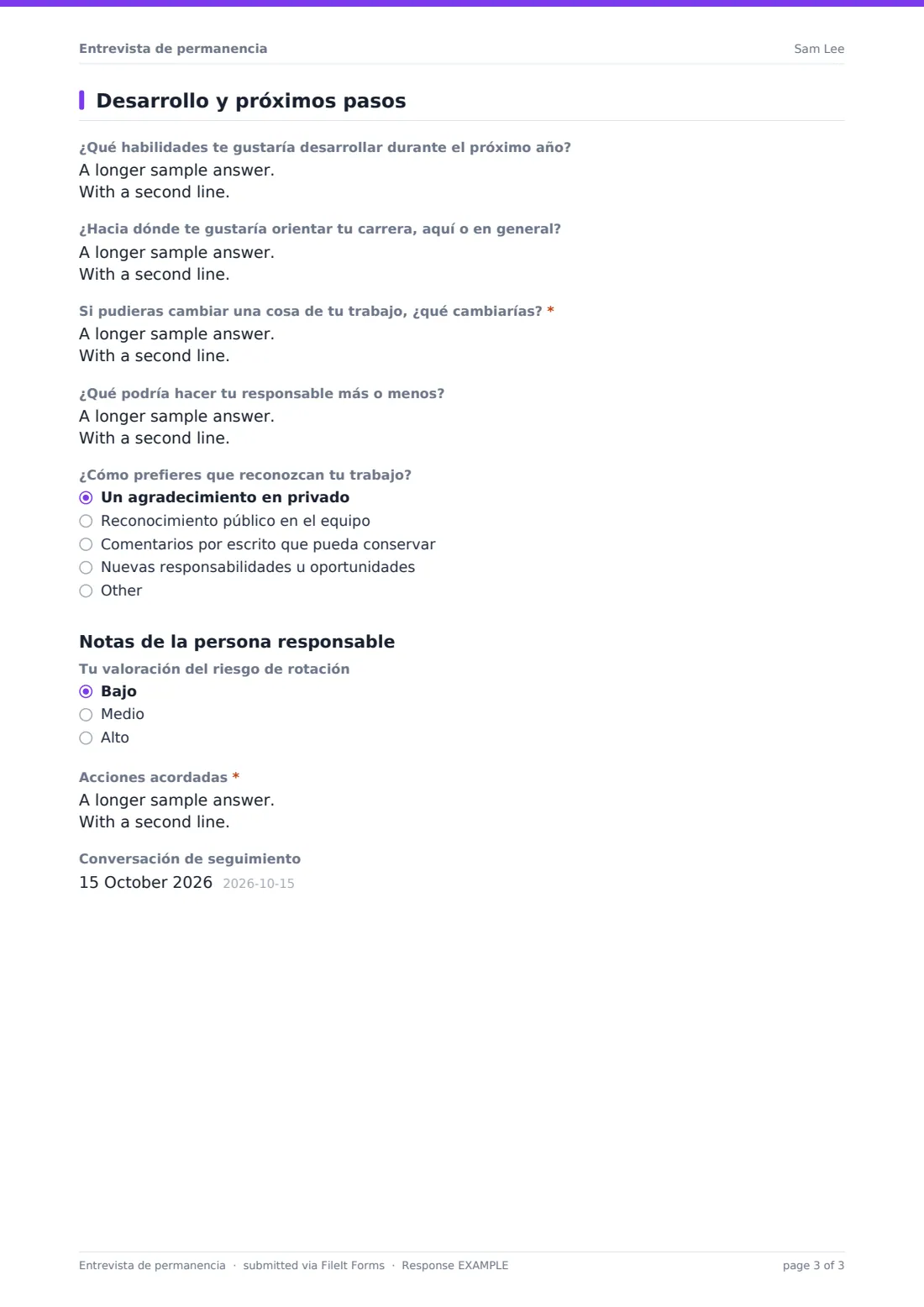 Entrevista de permanencia — PDF de respuesta de ejemplo, página 3 de 3