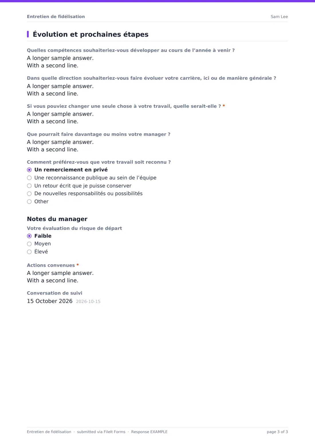Entretien de fidélisation — exemple de réponse au format PDF, page 3 sur 3