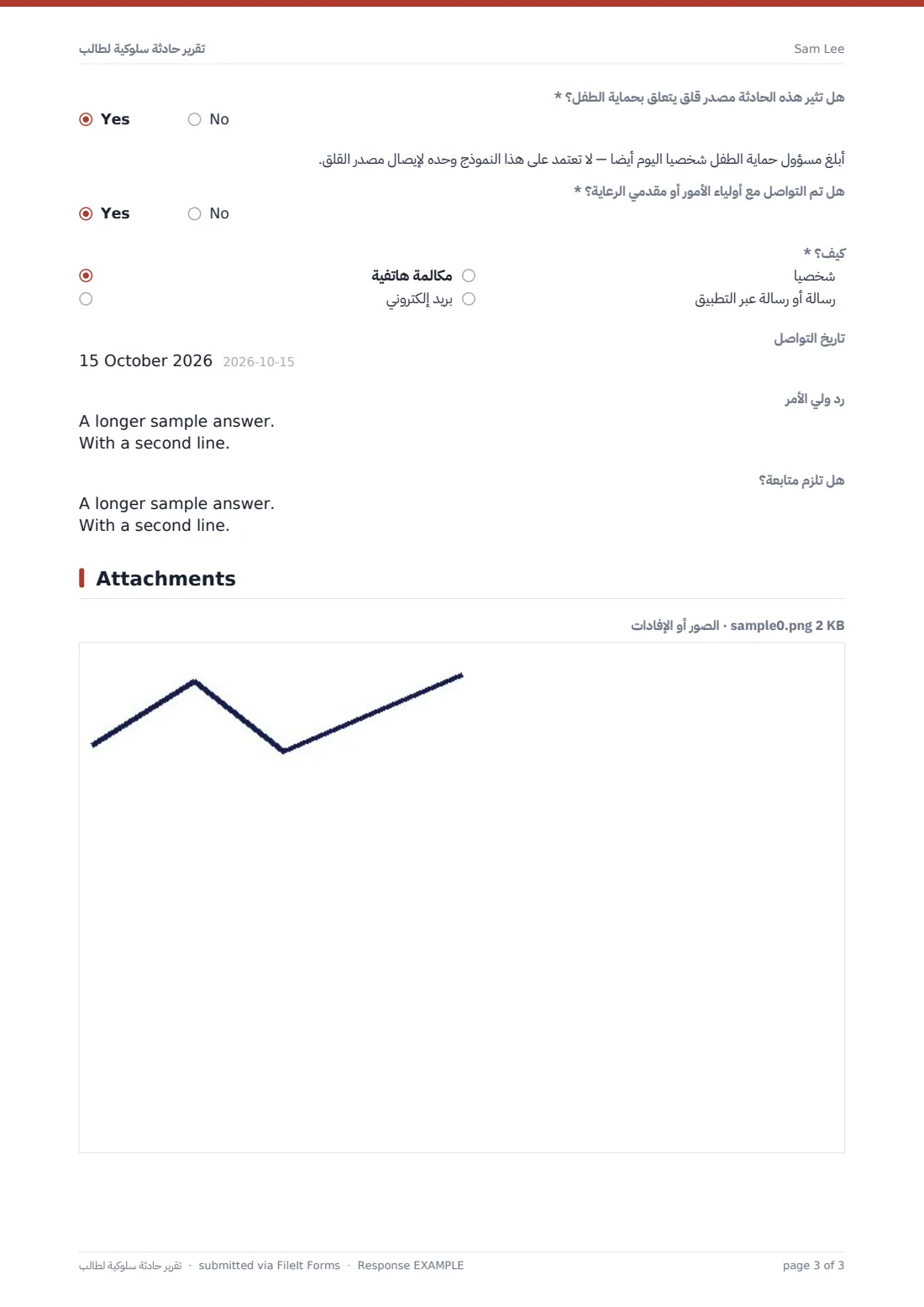 تقرير حادثة سلوكية لطالب — ملف PDF لرد نموذجي، الصفحة 3 من 3